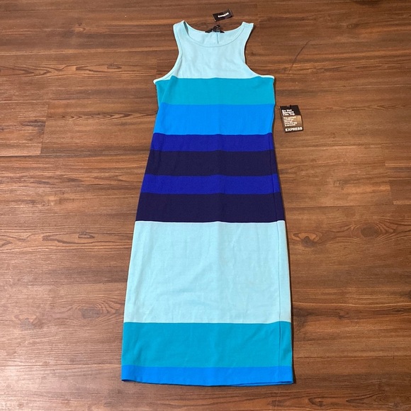 Express Dresses & Skirts - Express Blue Ombre Striped Midi Dress Sleeveless Colorblock Bodycon NWT SIZE S